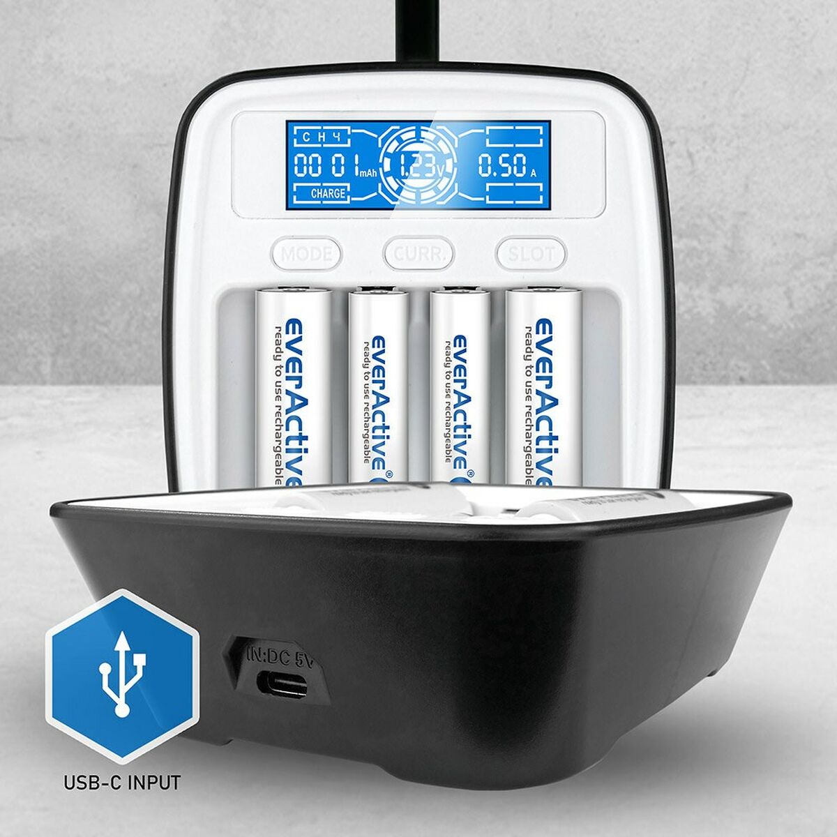 Batteriladdare EverActive NC-1000M Svart/Vit - 8