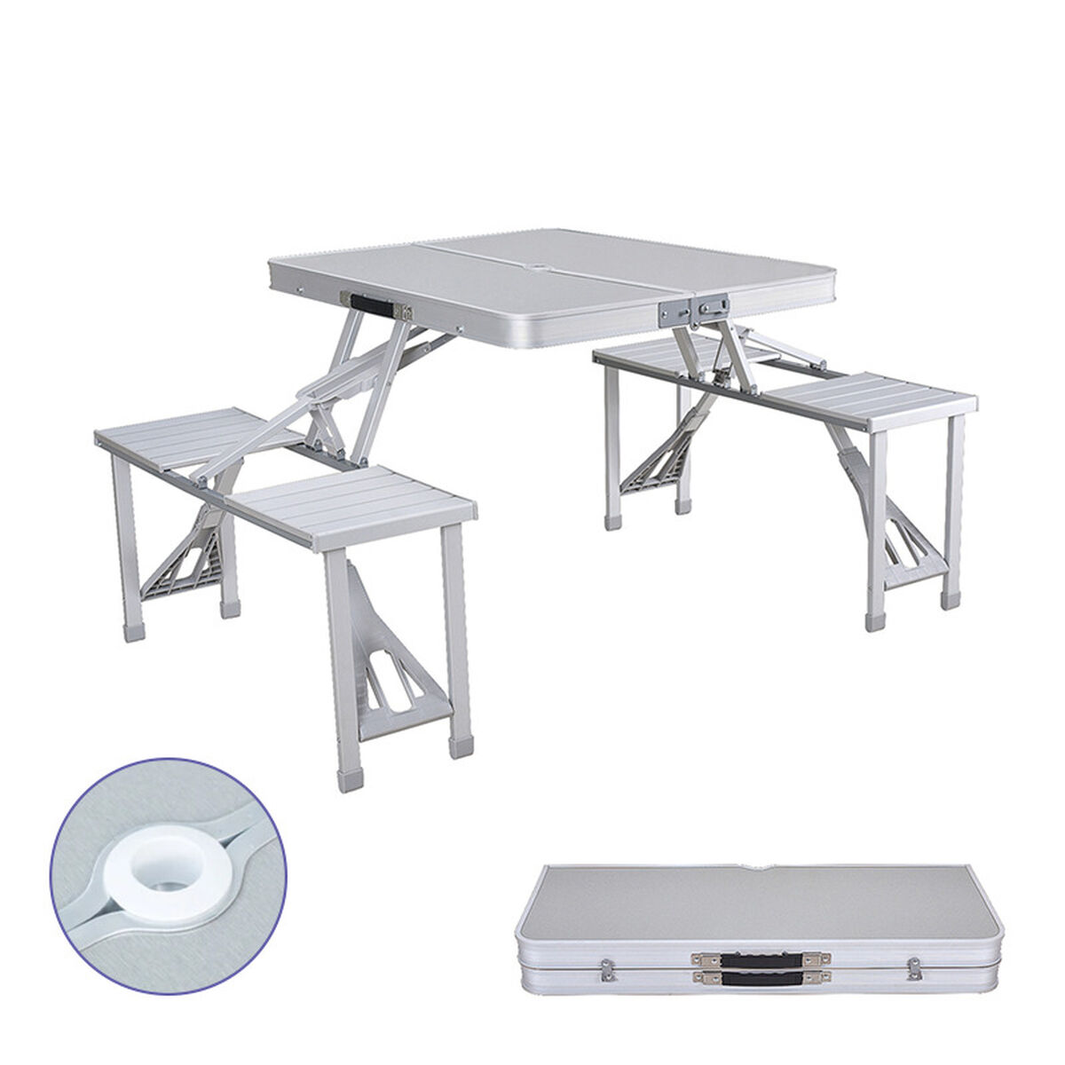 Marbueno bordssats med 4 stolar och parasollhål Aluminium Grå Camping och strand 136x85x67 cm 10439 - 4
