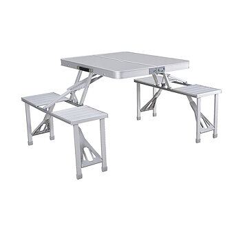 Marbueno bordssats med 4 stolar och parasollhål Aluminium Grå Camping och strand 136x85x67 cm 10439