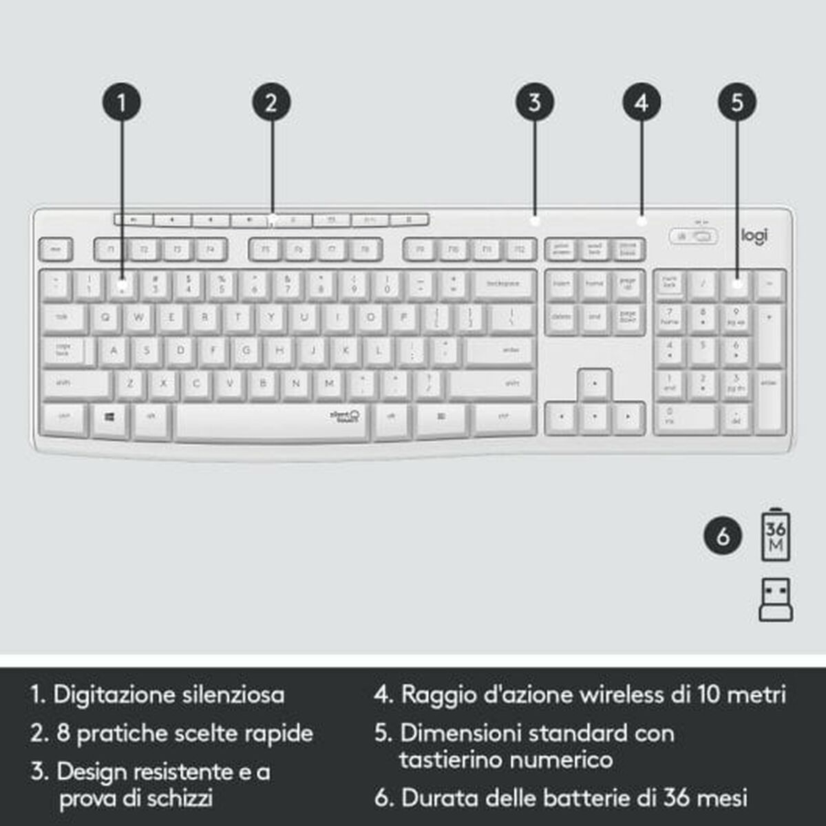 Tangentbord och Mus Logitech MK295 Vit Qwerty Italienska - 7