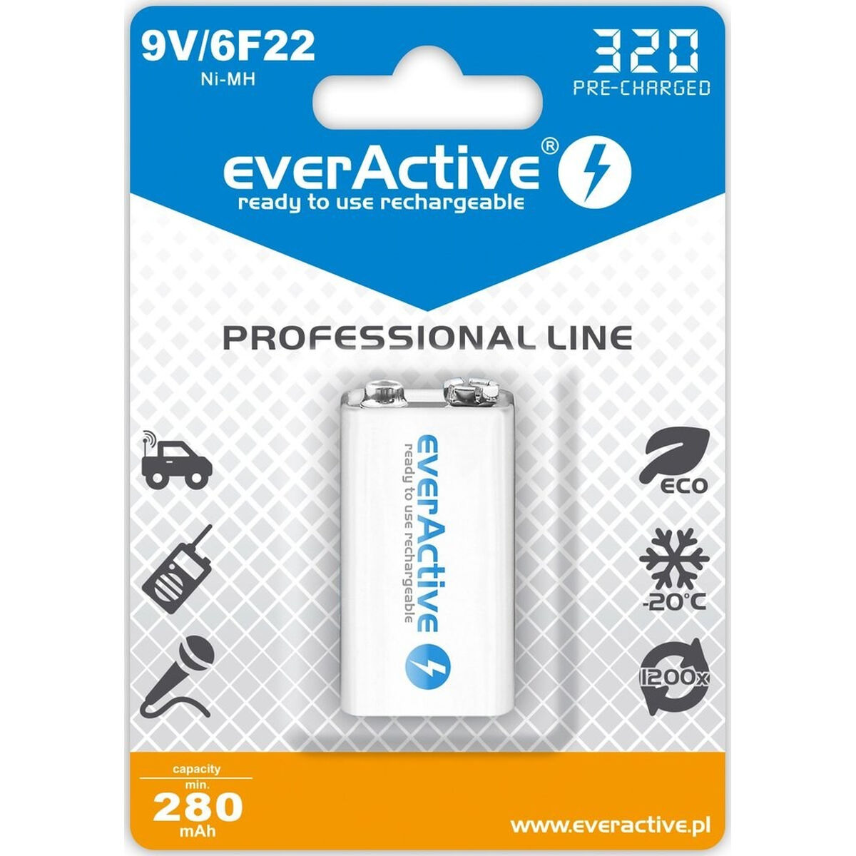 Laddningsbara Batterier EverActive EVHRL22 320 mAh 9 V
