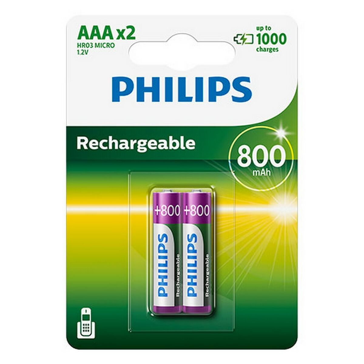 Laddningsbara Batterier Philips R03B2A80/10 1,2 V