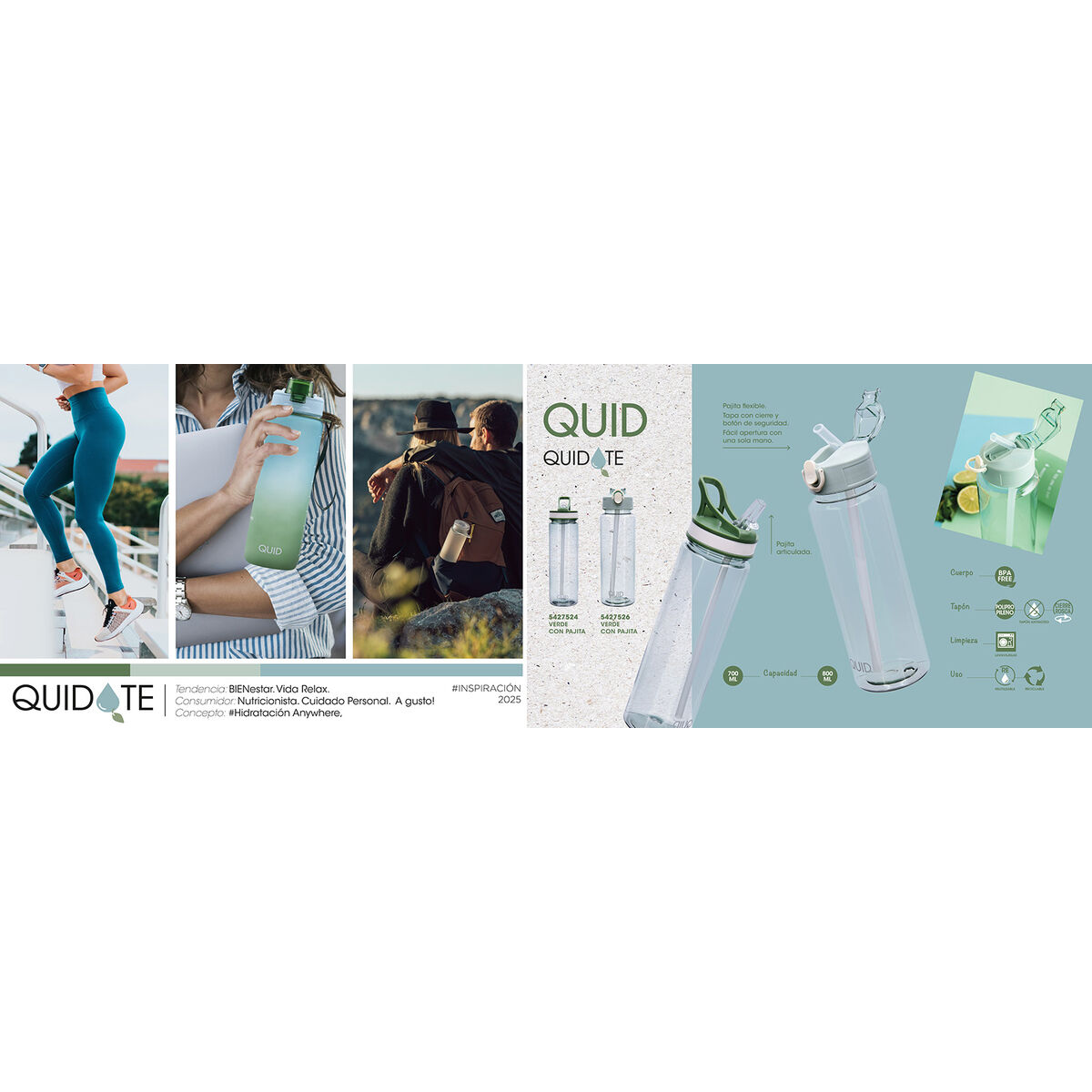 Vattenflaska Quid Quidate Grön Plast 700 ml (12 antal) - 2