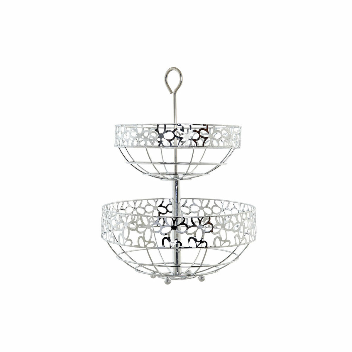 Fruktskål DKD Home Decor Silver Metall Virágok (28 x 28 x 39 cm)