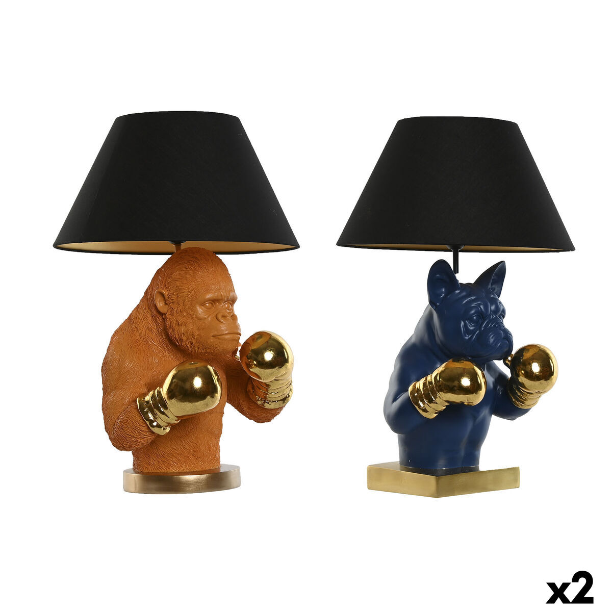 Bordslampa Home ESPRIT Blå Svart Orange Gyllene Harts 50 W 220 V 36 x 36 x 55 cm (2 antal) - 3