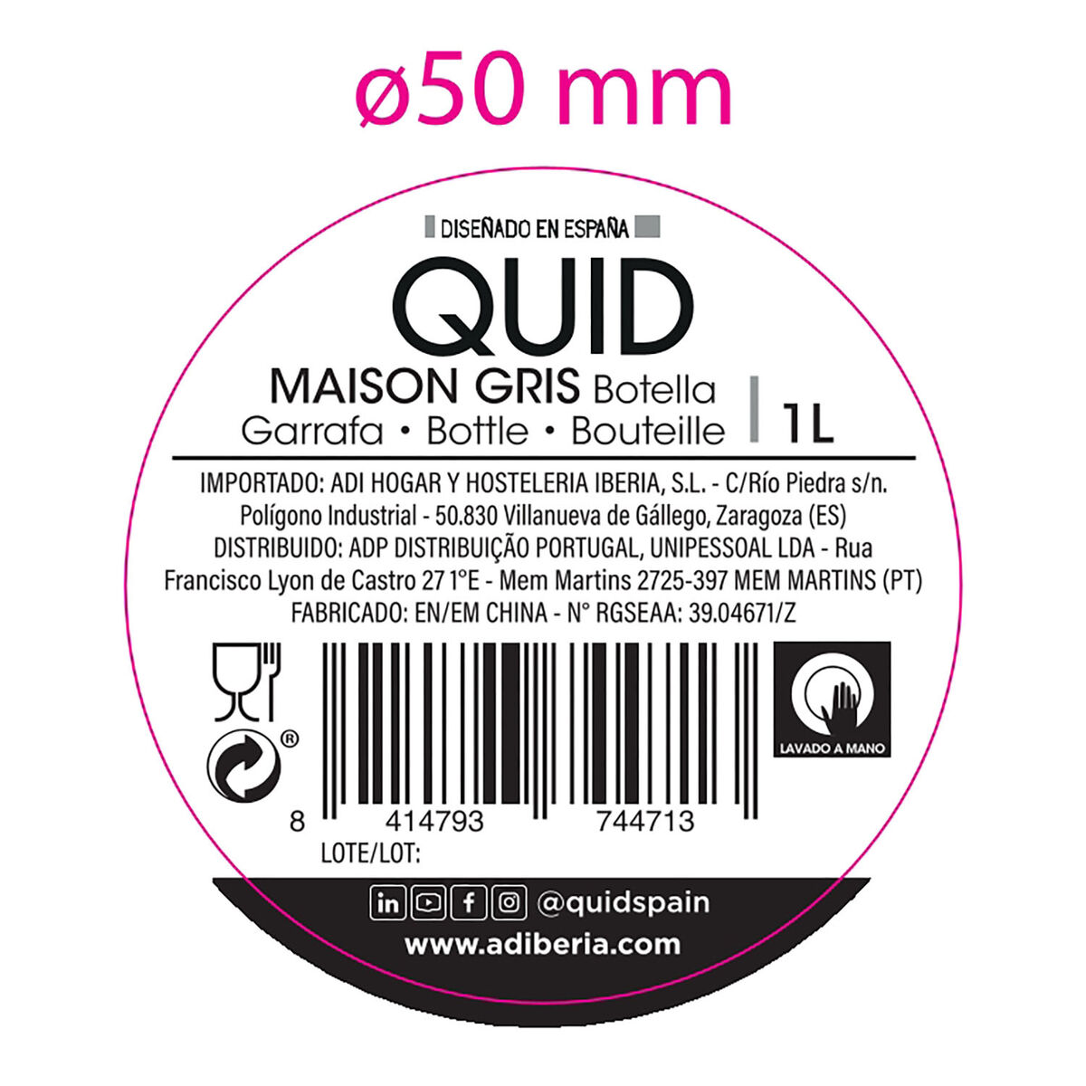 Vattenflaska Quid Maison Grå Glas 1 L (12 antal) - 2