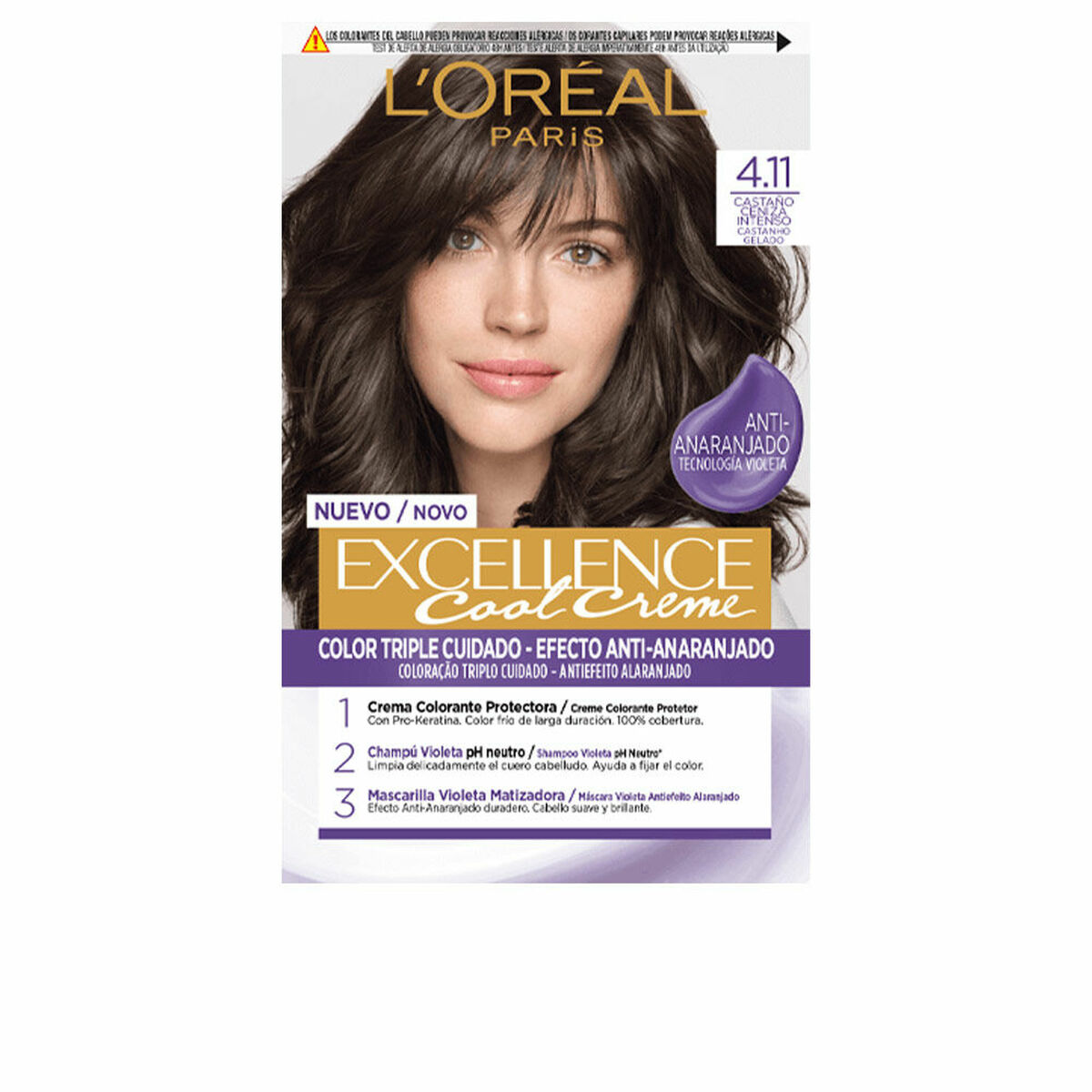 Permanent hårfäg - creme L'Oreal Make Up Excellence 4.11-castaño ceniza intenso Nº 4.11-Castano Ceniza Intenso Nº 4.11-Castano C