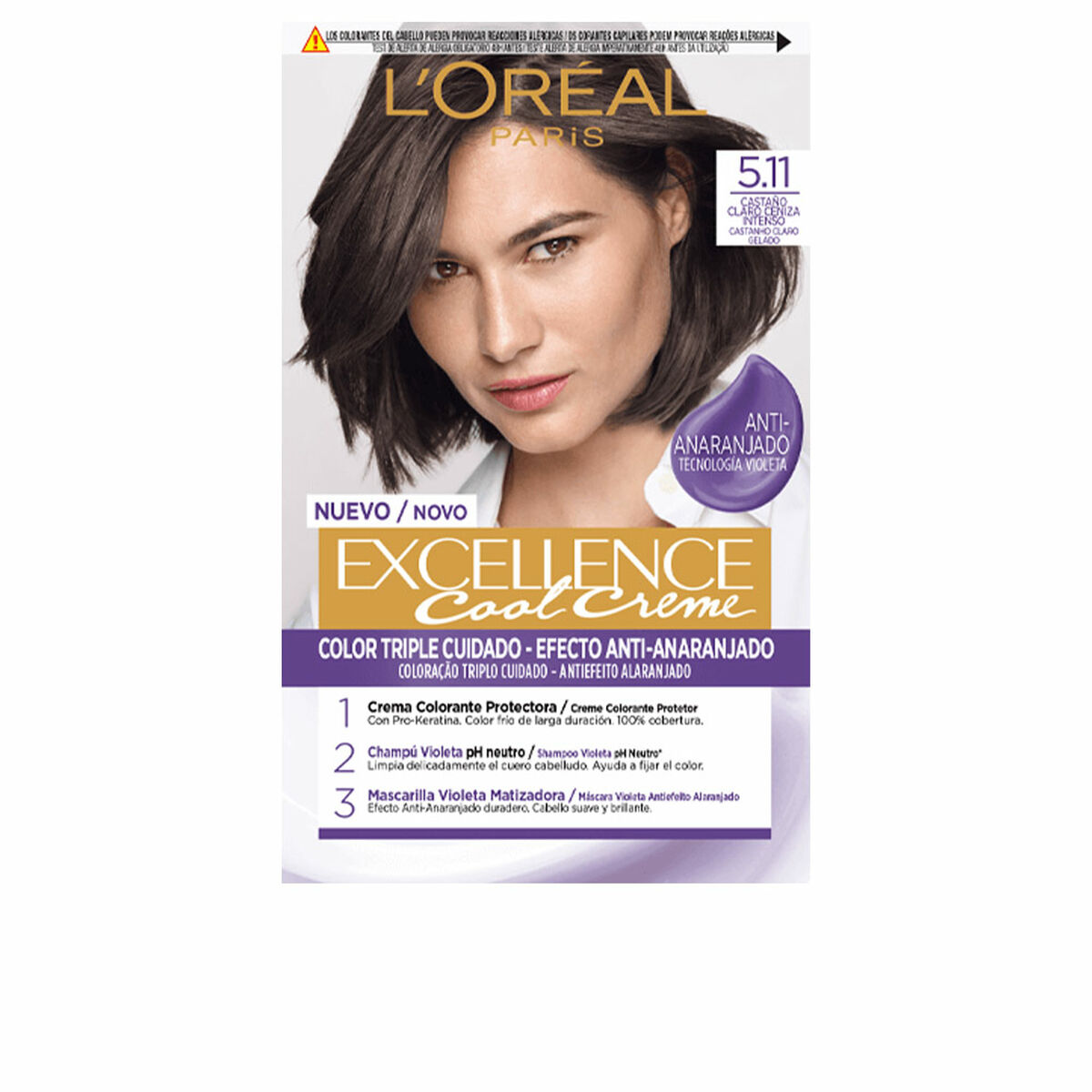 Permanent hårfäg - creme L'Oreal Make Up Excellence Cool 5.11-castaño claro ceniza intenso Nº 5.11-Castano Claro Ceniza Intenso