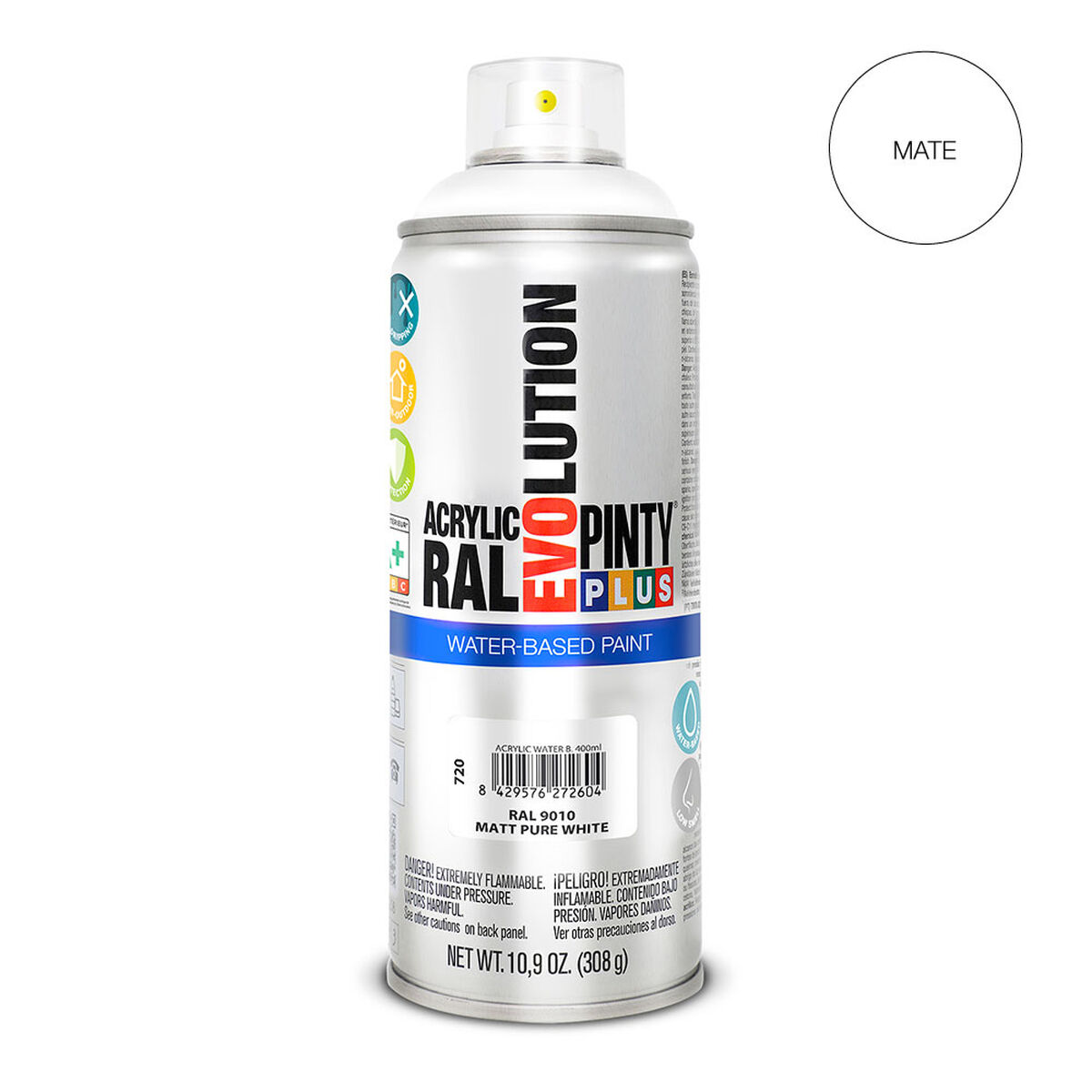 Sprejfärg Pintyplus Evolution RAL 9010 Matt Vattenbaserat Pure White 400 ml - 2