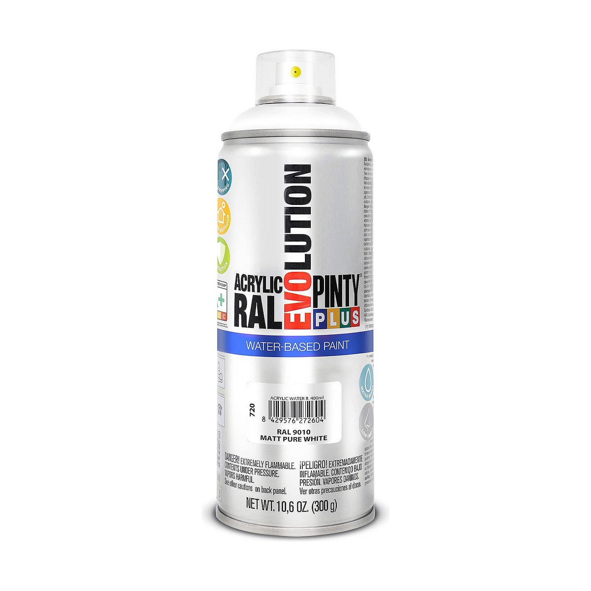 Sprejfärg Pintyplus Evolution RAL 9010 Matt Vattenbaserat Pure White 400 ml