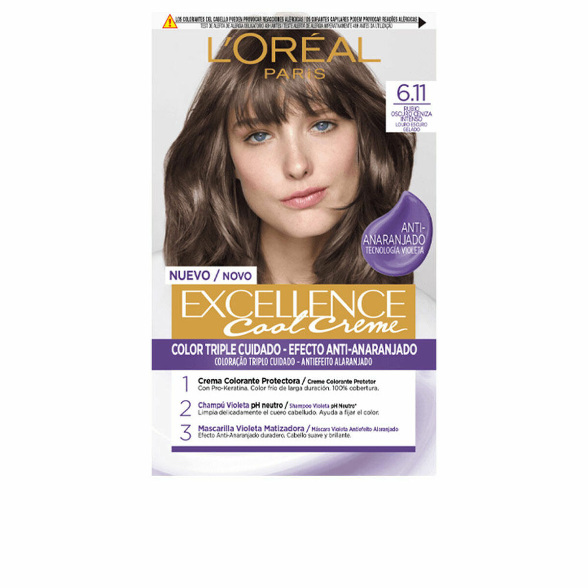 Permanent hårfäg - creme L'Oreal Make Up Excellence Cool Creme 6.11-rubio oscuro ceniza Nº 6.11-Rubio Oscuro Ceniza Nº 6.11-Rubi