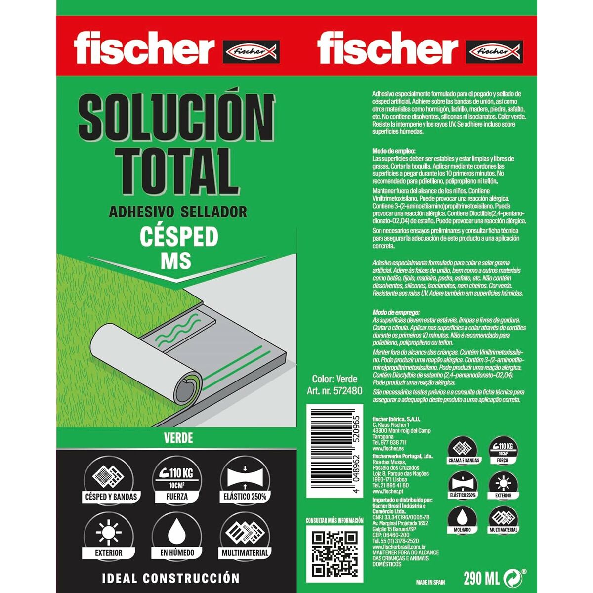 Förseglare/självhäftning Fischer Solución Total 572480 Grön 290 ml Gräs - 2