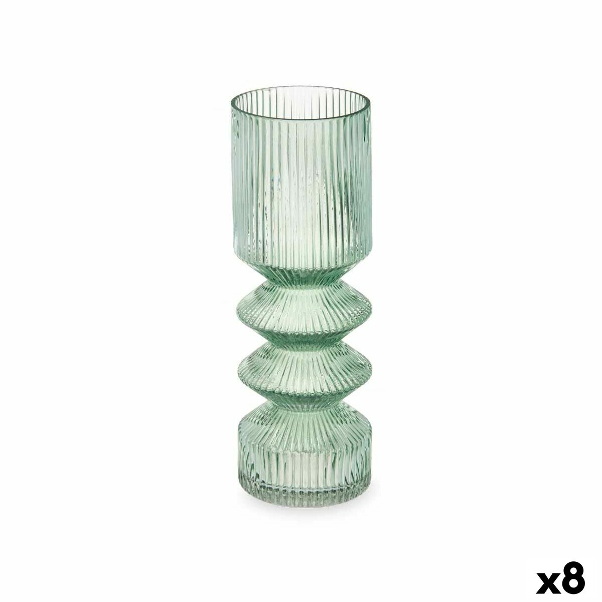 Vas Gift Decor Grön Glas Ränder 8 x 23 x 8 cm (8 antal)