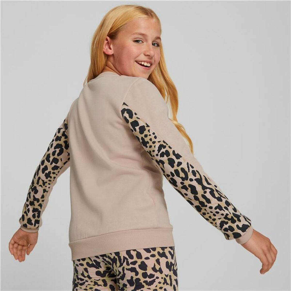 Tröja utan luva, Flickor Puma Alpha Crew Neck Beige Leopard Rosa - 5