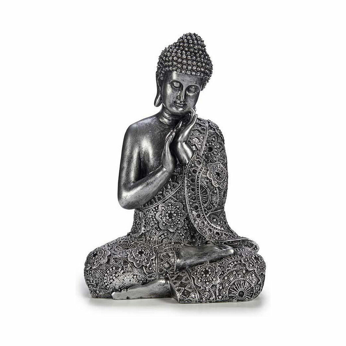 Prydnadsfigur Gift Decor Silvrig Silver Buddha Sittande 22 x 33 x 18 cm (4 antal) - 5