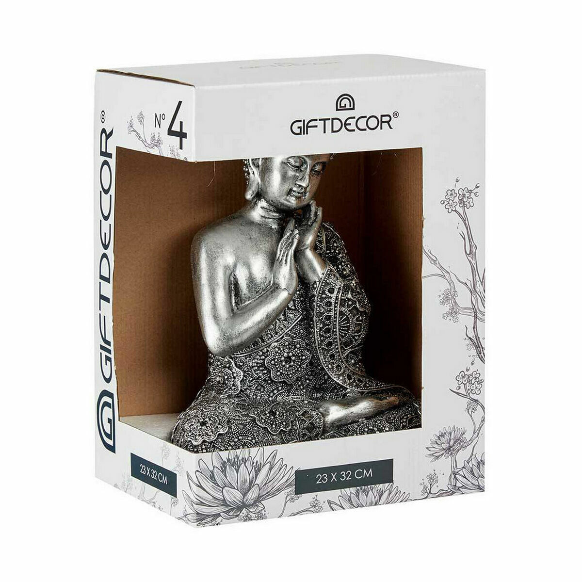 Prydnadsfigur Gift Decor Silvrig Silver Buddha Sittande 22 x 33 x 18 cm (4 antal) - 2