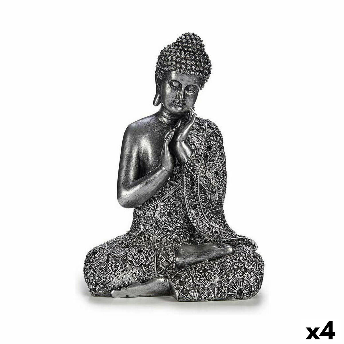 Prydnadsfigur Gift Decor Silvrig Silver Buddha Sittande 22 x 33 x 18 cm (4 antal) - 4