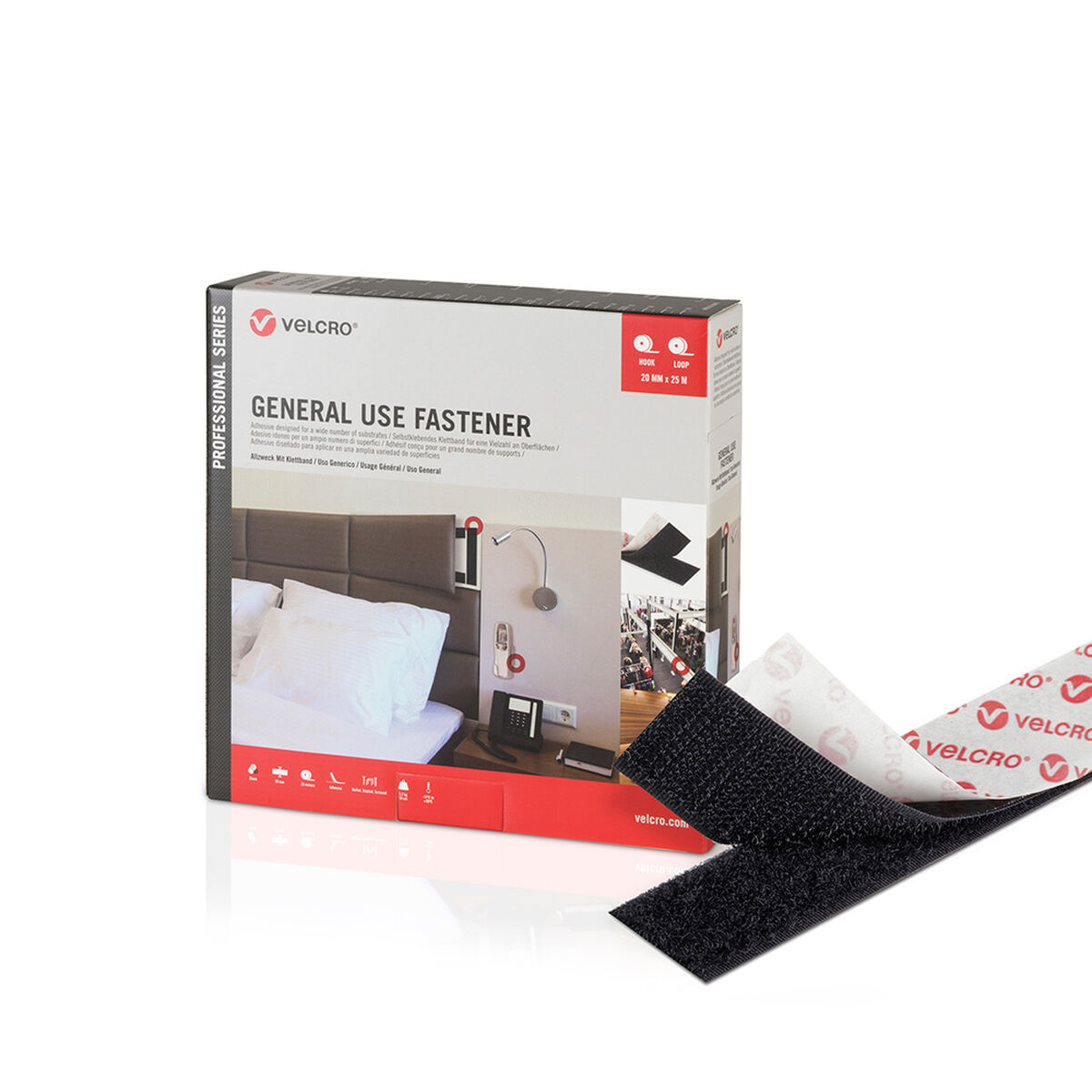Dubbelsidig Tejp Velcro Svart 20 mm x 25 m - 7