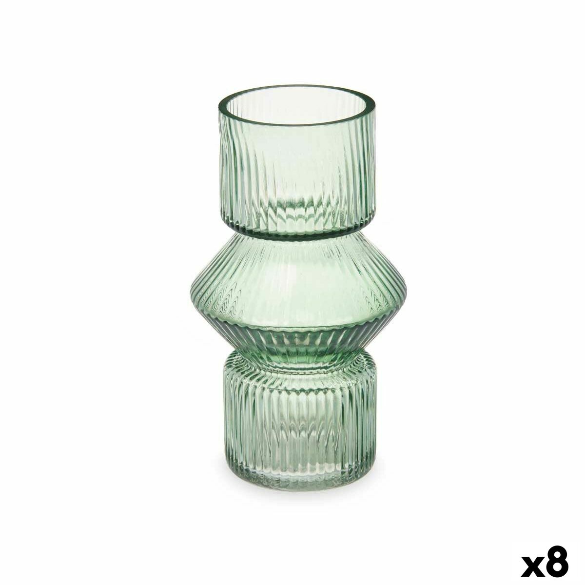 Vas Gift Decor Grön Glas Ränder 9,5 x 16,5 x 9,5 cm 10,5 x 17,5 x 10,5 cm (8 antal)