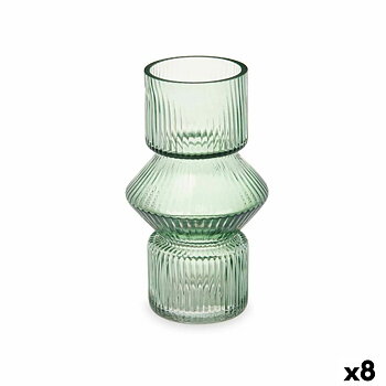 Vas Gift Decor Grön Glas Ränder 9,5 x 16,5 x 9,5 cm 10,5 x 17,5 x 10,5 cm (8 antal)
