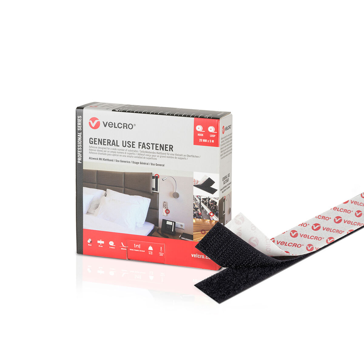 Dubbelsidig Tejp Velcro Svart 20 mm x 25 m - 7