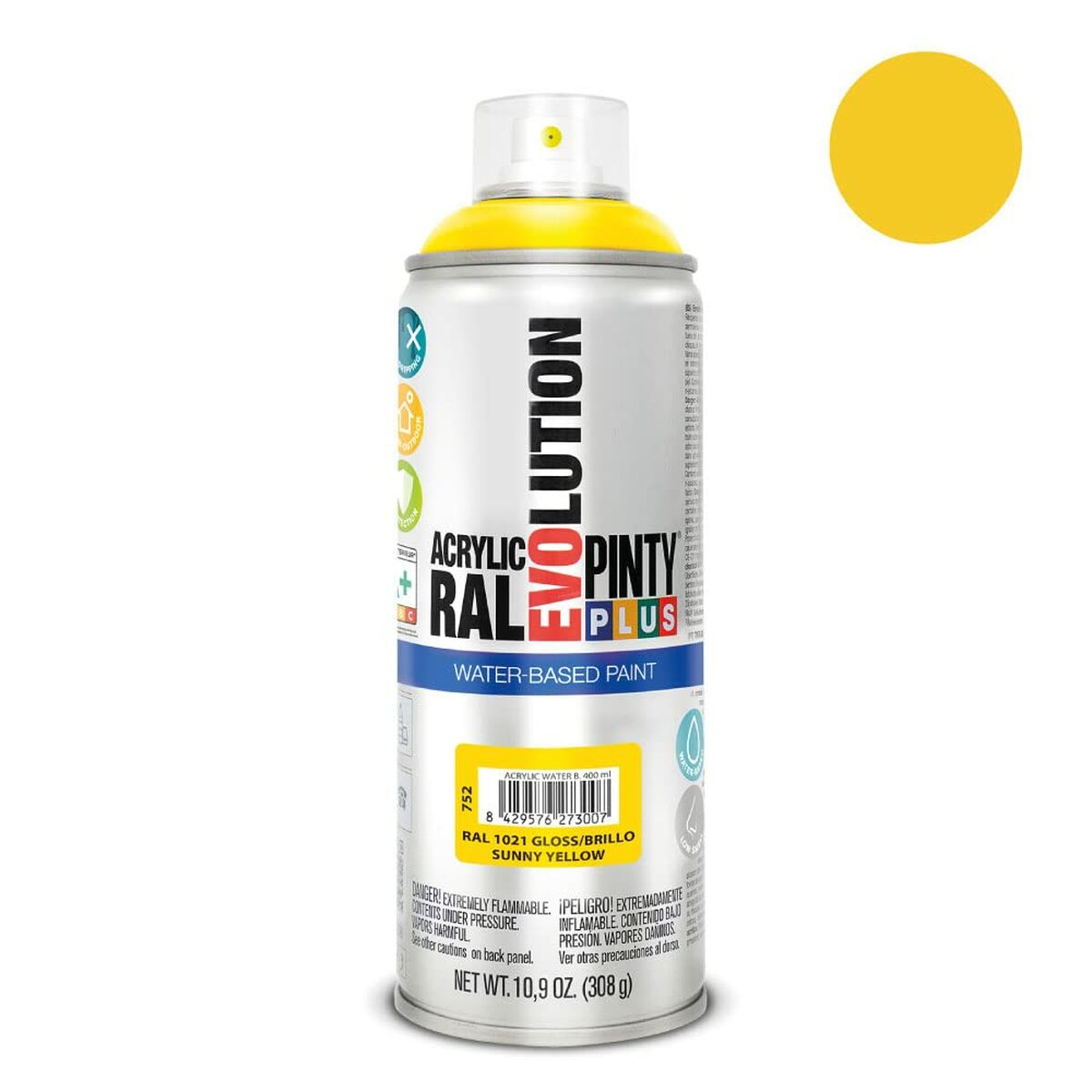 Sprejfärg Pintyplus Evolution RAL 1021 Vattenbaserat Sunny Yellow 400 ml - 2