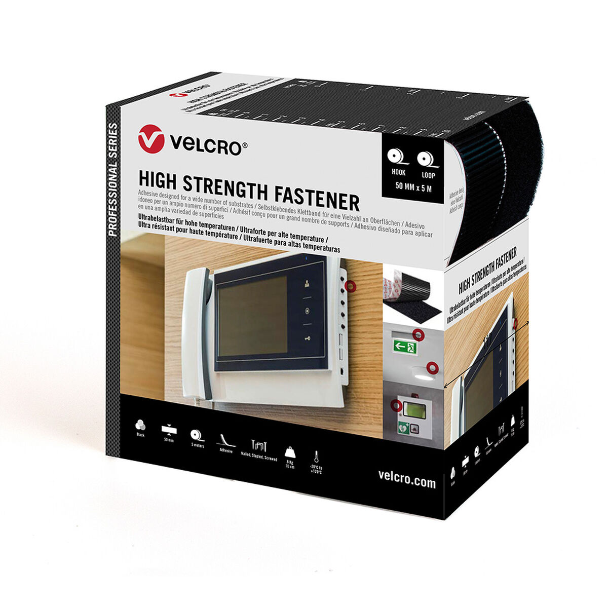 Dubbelsidig Tejp Velcro Svart 50 mm x 5 m Extra stark - 3