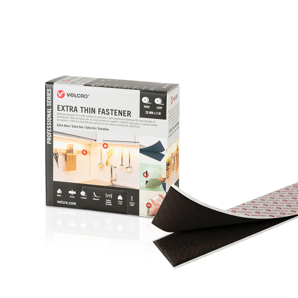 Dubbelsidig Tejp Velcro Svart 20 mm x 5 m - 4