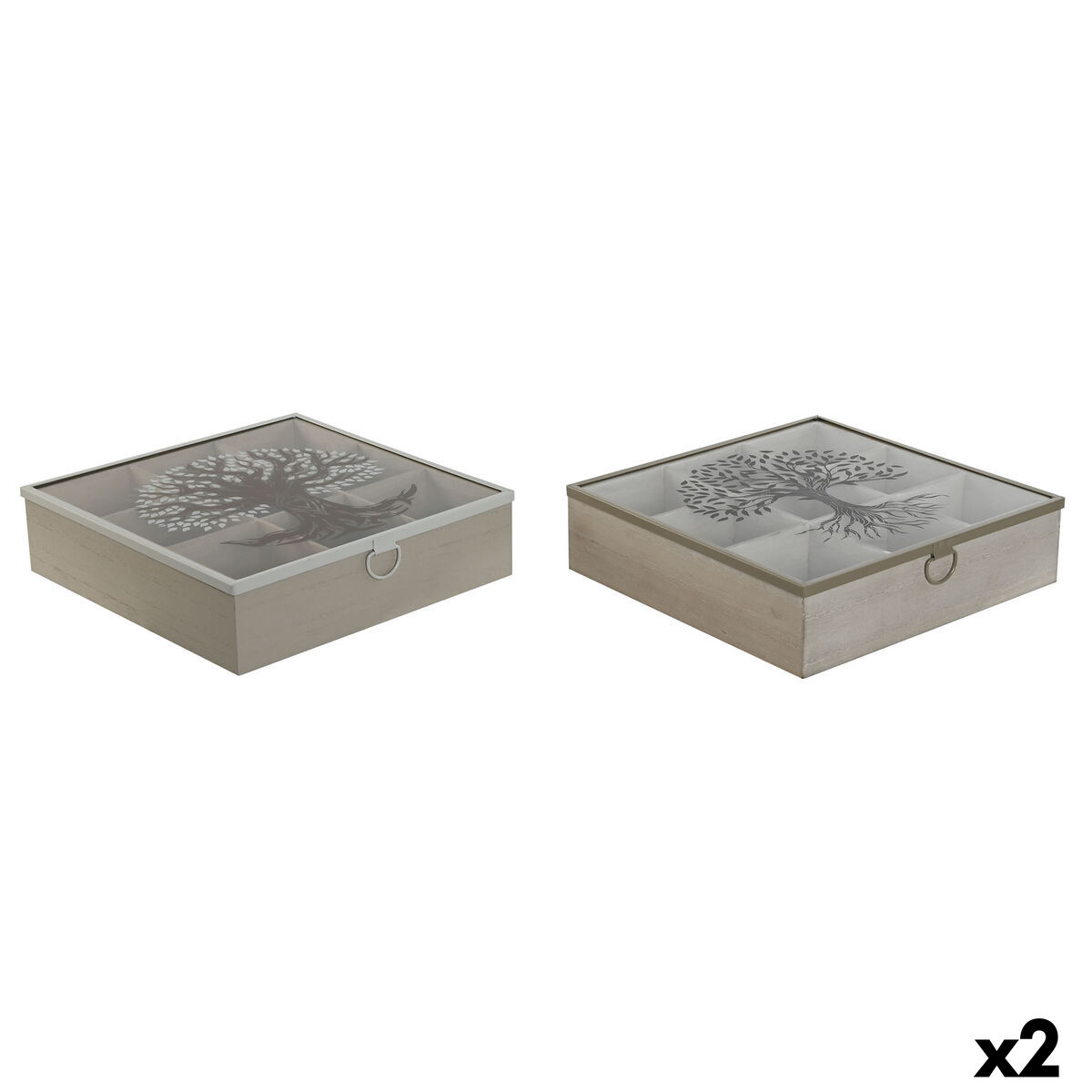 Låda för örtte Home ESPRIT Brun Beige Metall Glas Trä MDF 24 x 24 x 6,5 cm (2 antal) - 4
