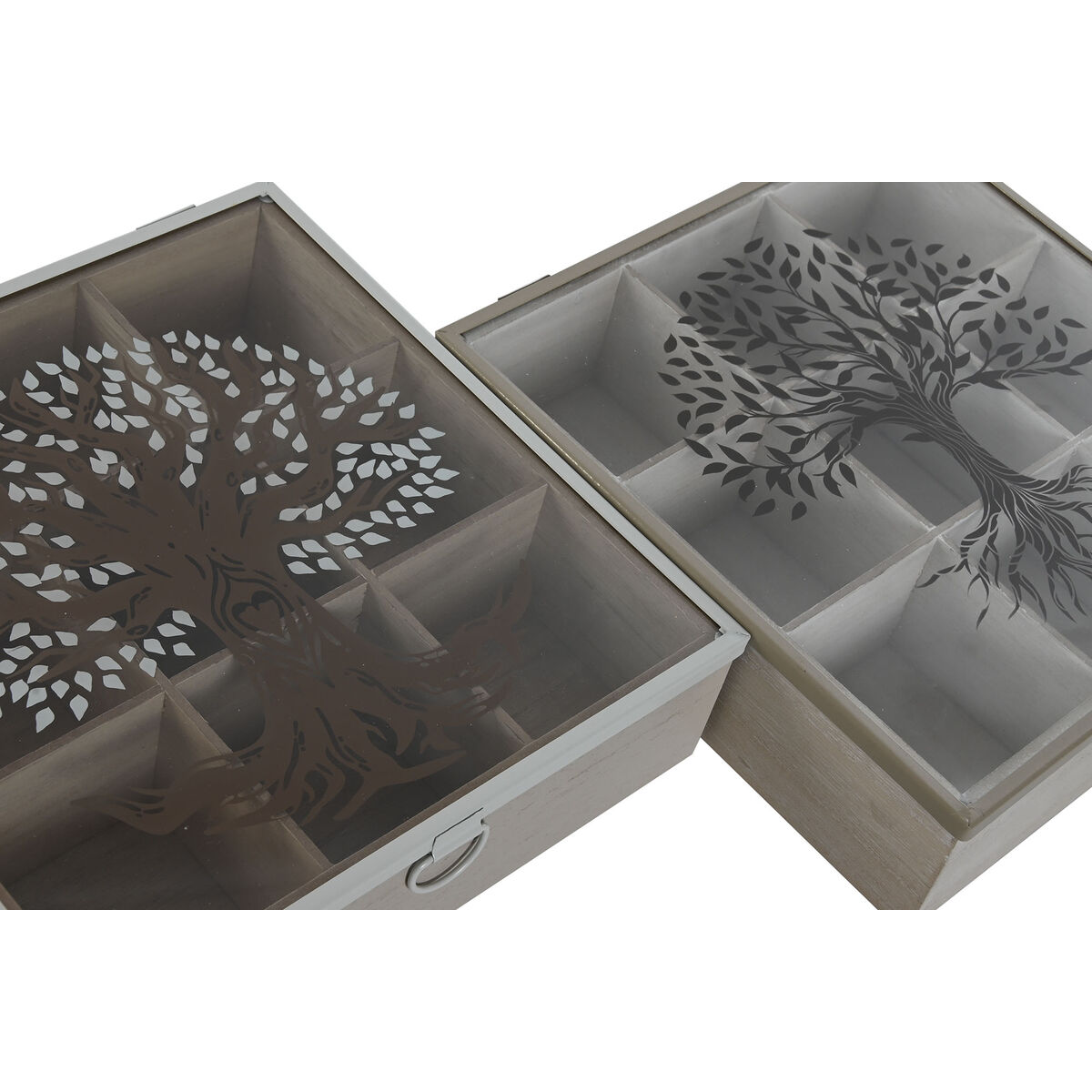 Låda för örtte Home ESPRIT Brun Beige Metall Glas Trä MDF 24 x 24 x 6,5 cm (2 antal) - 2