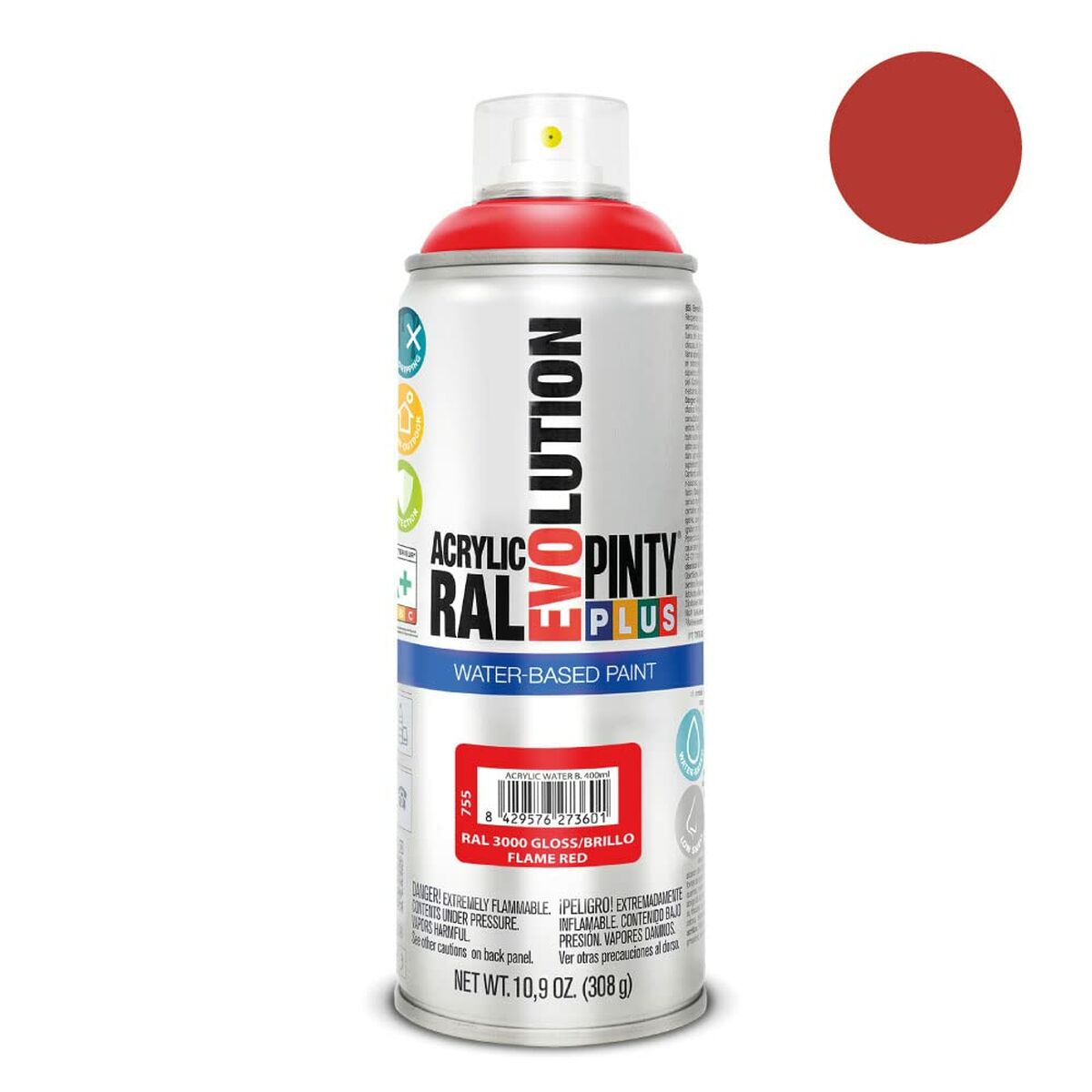 Sprejfärg Pintyplus Evolution RAL 3000 Vattenbaserat Flame Red 400 ml - 2