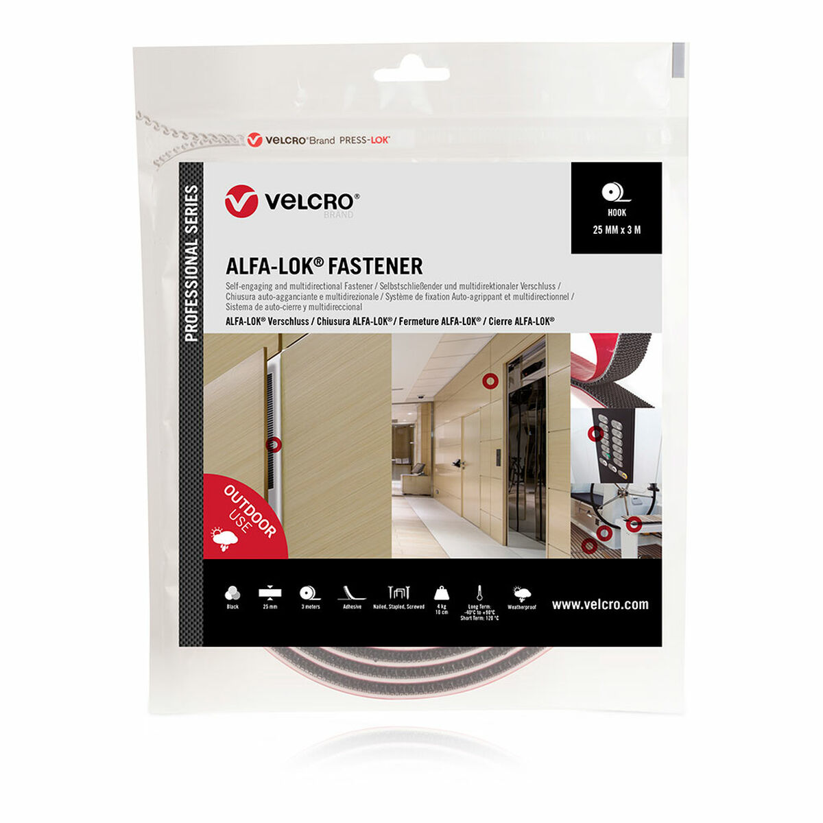 Dubbelsidig Tejp Velcro alfa-lok Svart 25 mm x 3 m - 3