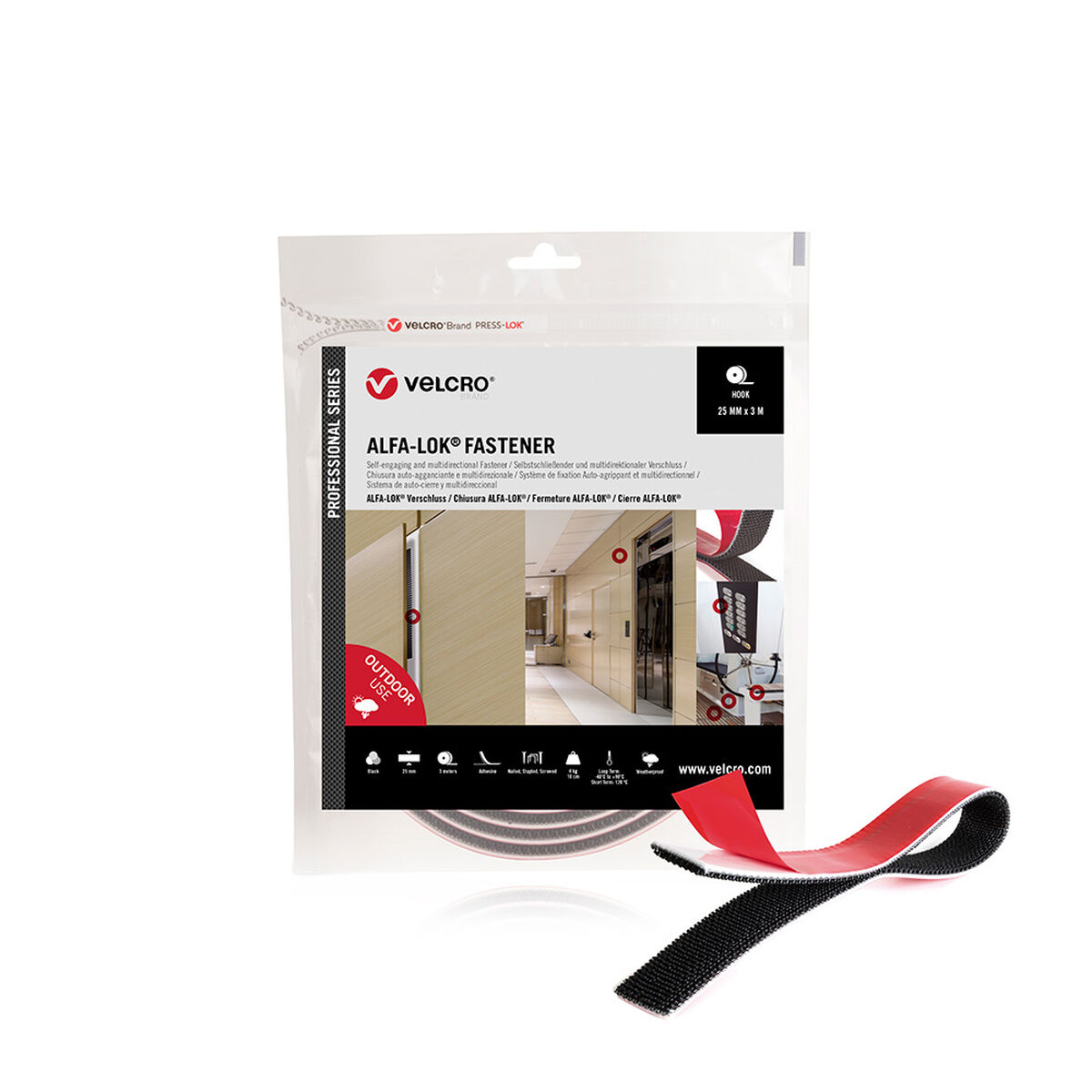 Dubbelsidig Tejp Velcro alfa-lok Svart 25 mm x 3 m - 5