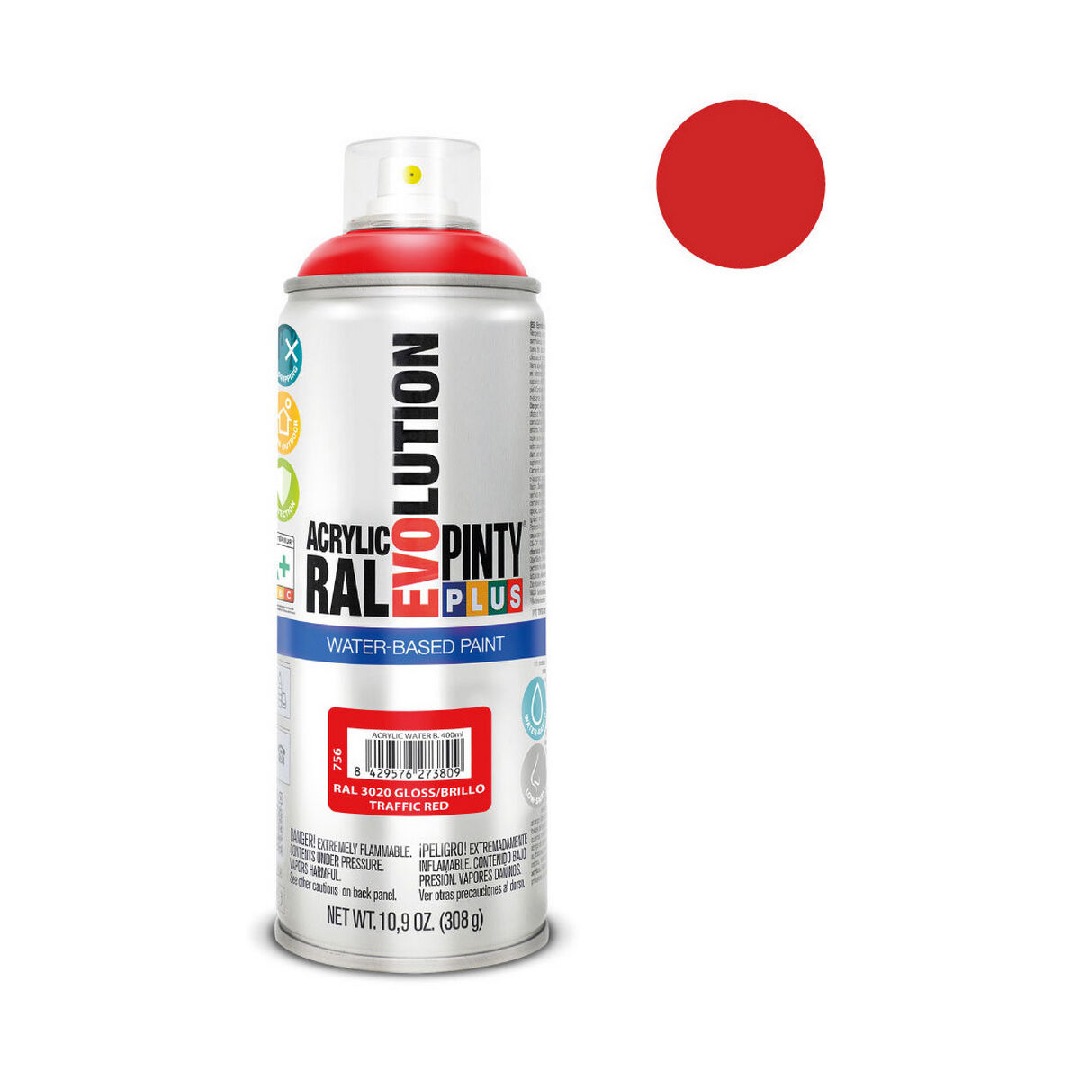 Sprejfärg Pintyplus Evolution RAL 3020 400 ml Vattenbaserat Traffic Red - 4