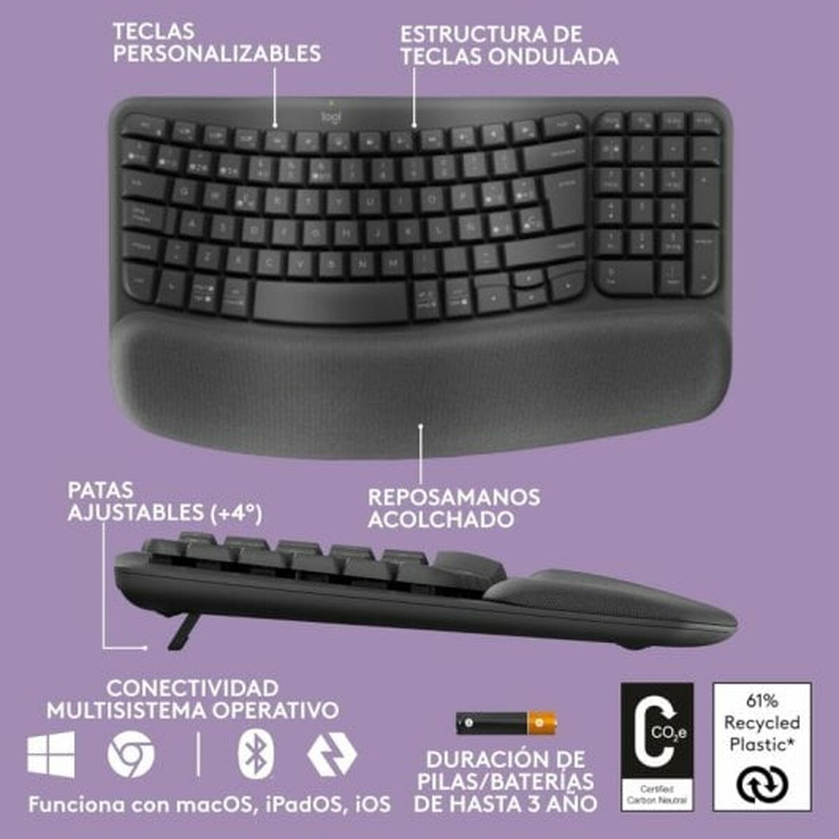 Tangentbord Logitech Grå Qwerty Spanska QWERTY - 6