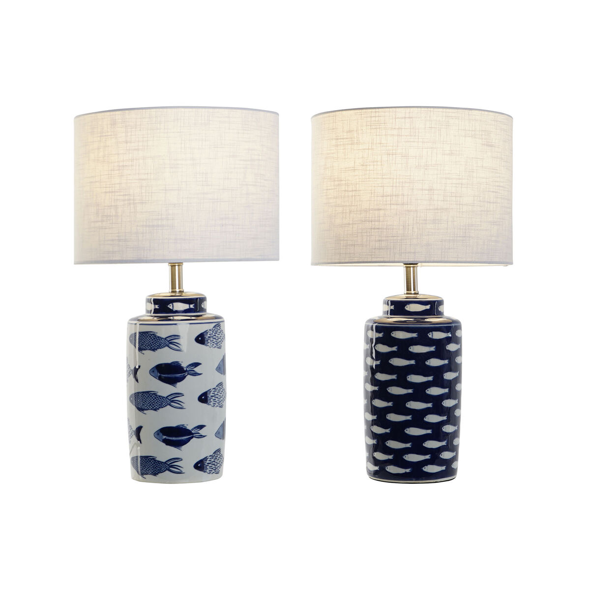 Bordslampa Home ESPRIT Blå Vit Keramik 50 W 220 V 28 x 28 x 49 cm (2 antal) - 5