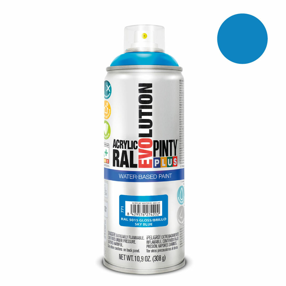 Sprejfärg Pintyplus Evolution RAL 5015 Vattenbaserat Sky Blue 400 ml - 4