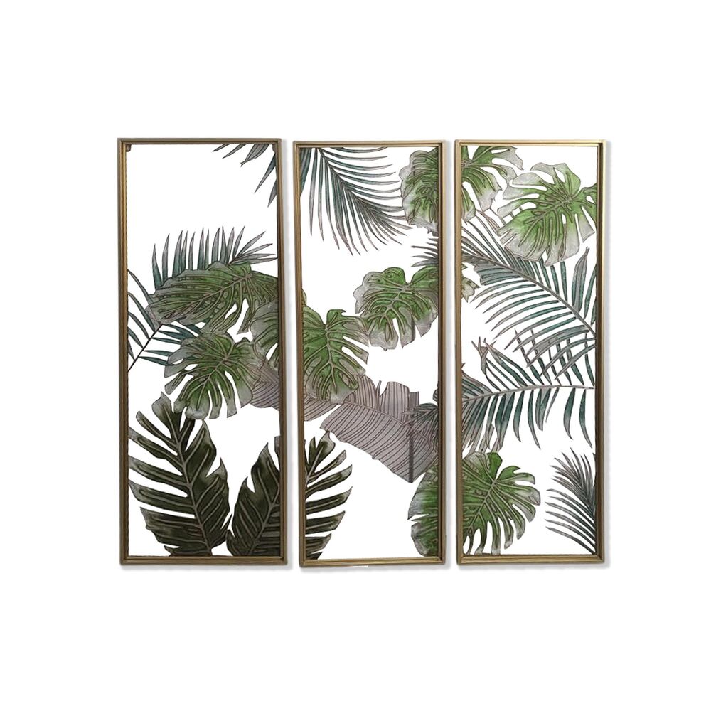 Kanvas DKD Home Decor 3 Delar Tropiskt Löv av en växt (122 x 3 x 122 cm)