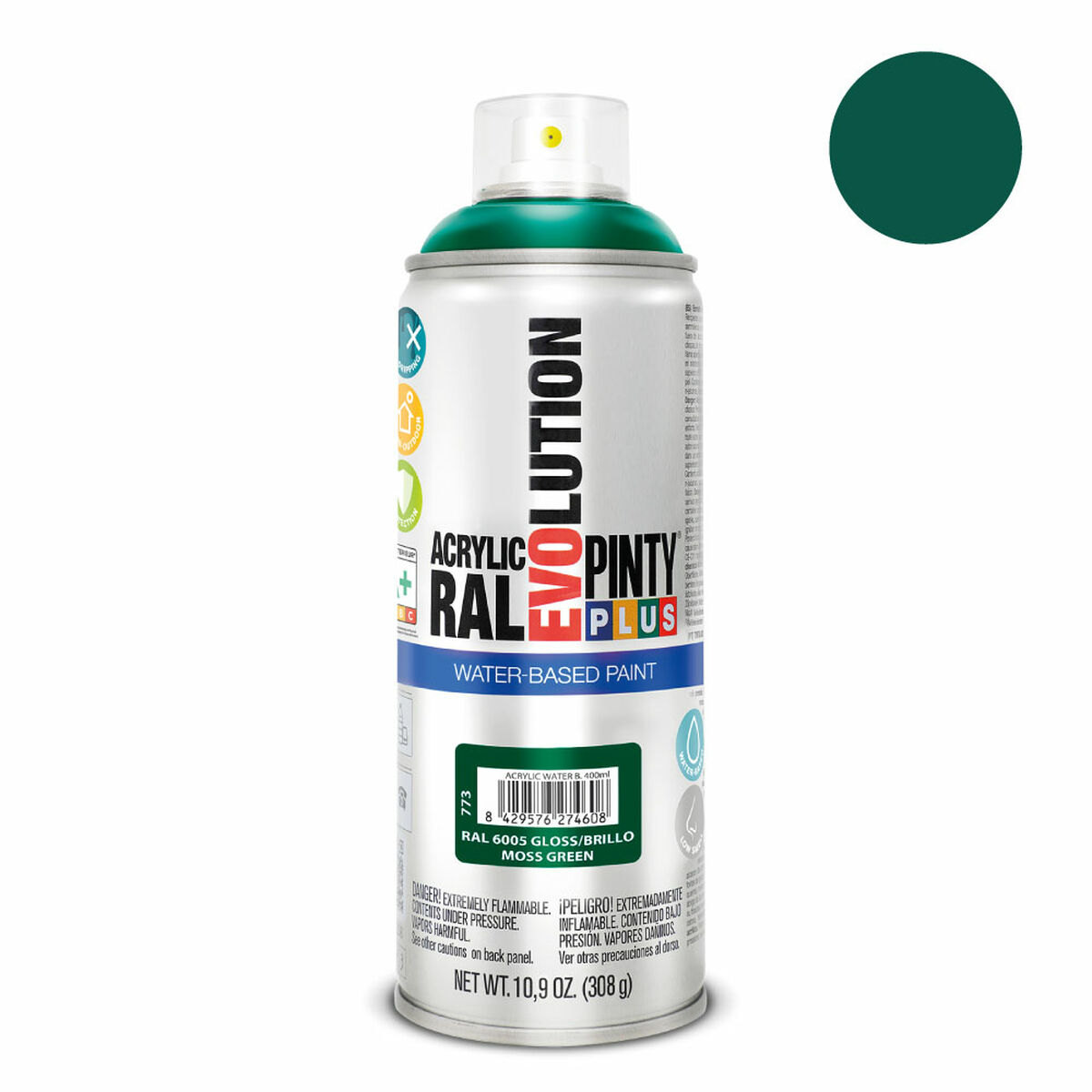 Sprejfärg Pintyplus Evolution RAL 6005 Vattenbaserat Moss Green 400 ml - 2