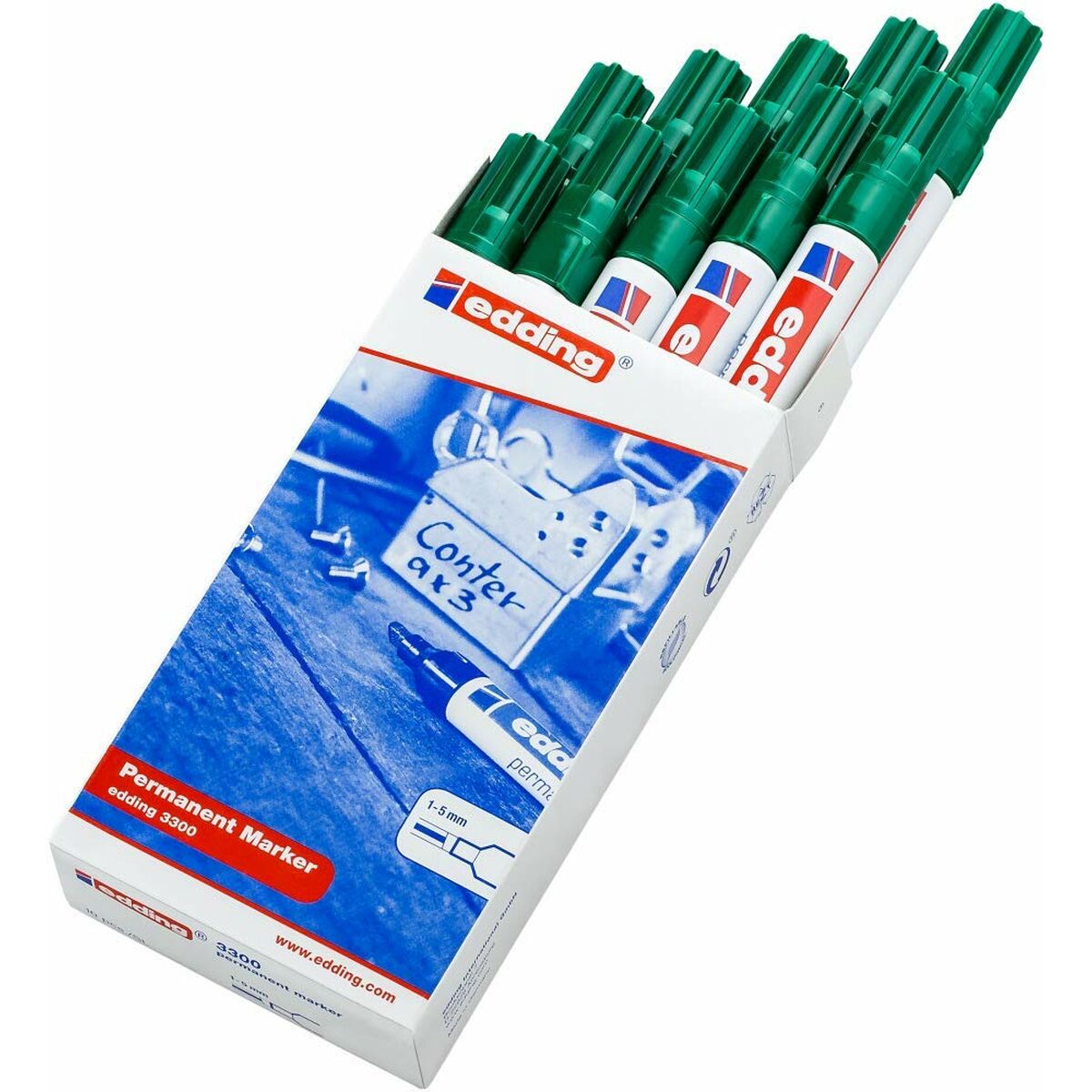 Permanent markörpenna Edding 3300 Grön 1-5 mm (10 antal) - 7