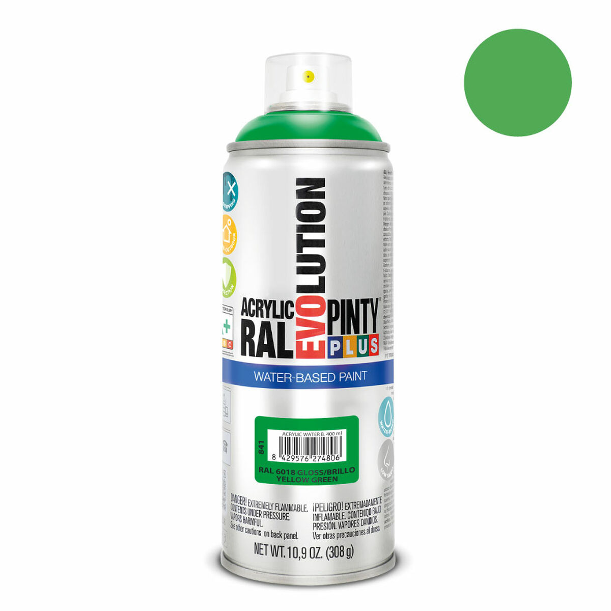 Sprejfärg Pintyplus Evolution RAL 6018 Vattenbaserat Yellow Green 400 ml - 4