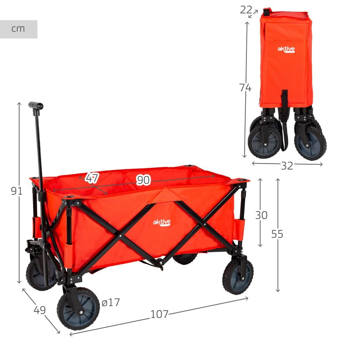 Multifunktionell Strandvagn Aktive 90 x 91 x 47 cm Röd Stål - 4