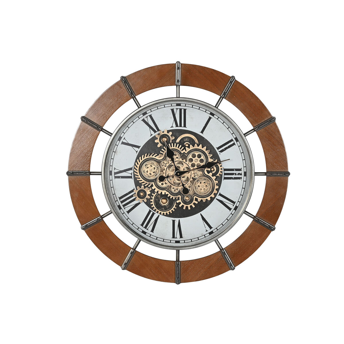 Väggklocka Home ESPRIT Vit Naturell Metall furuträ Vintage 86 X 9,5 X 86 CM