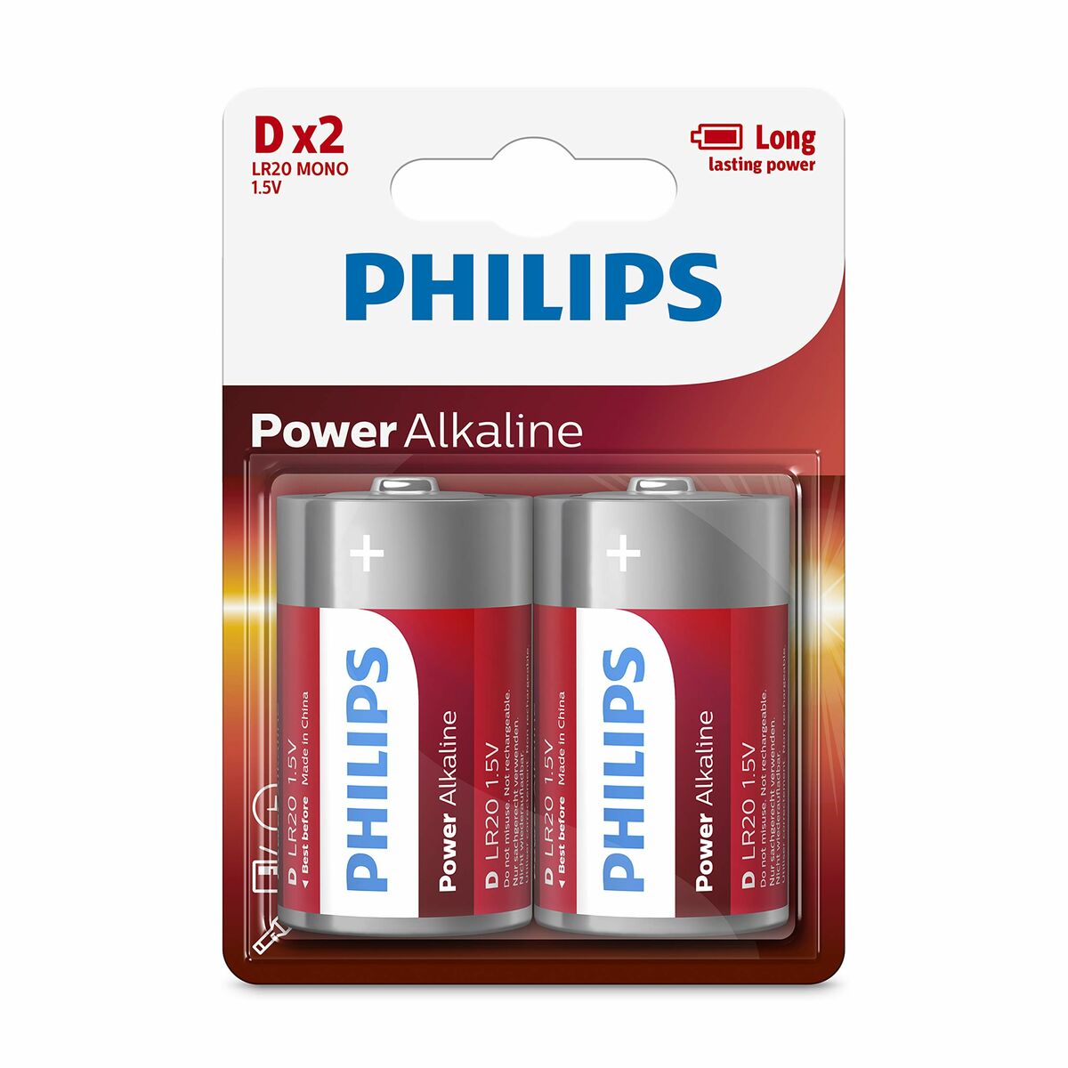 Alkaliska Batterier Philips Batería LR20P2B/10 1,5 V - 2