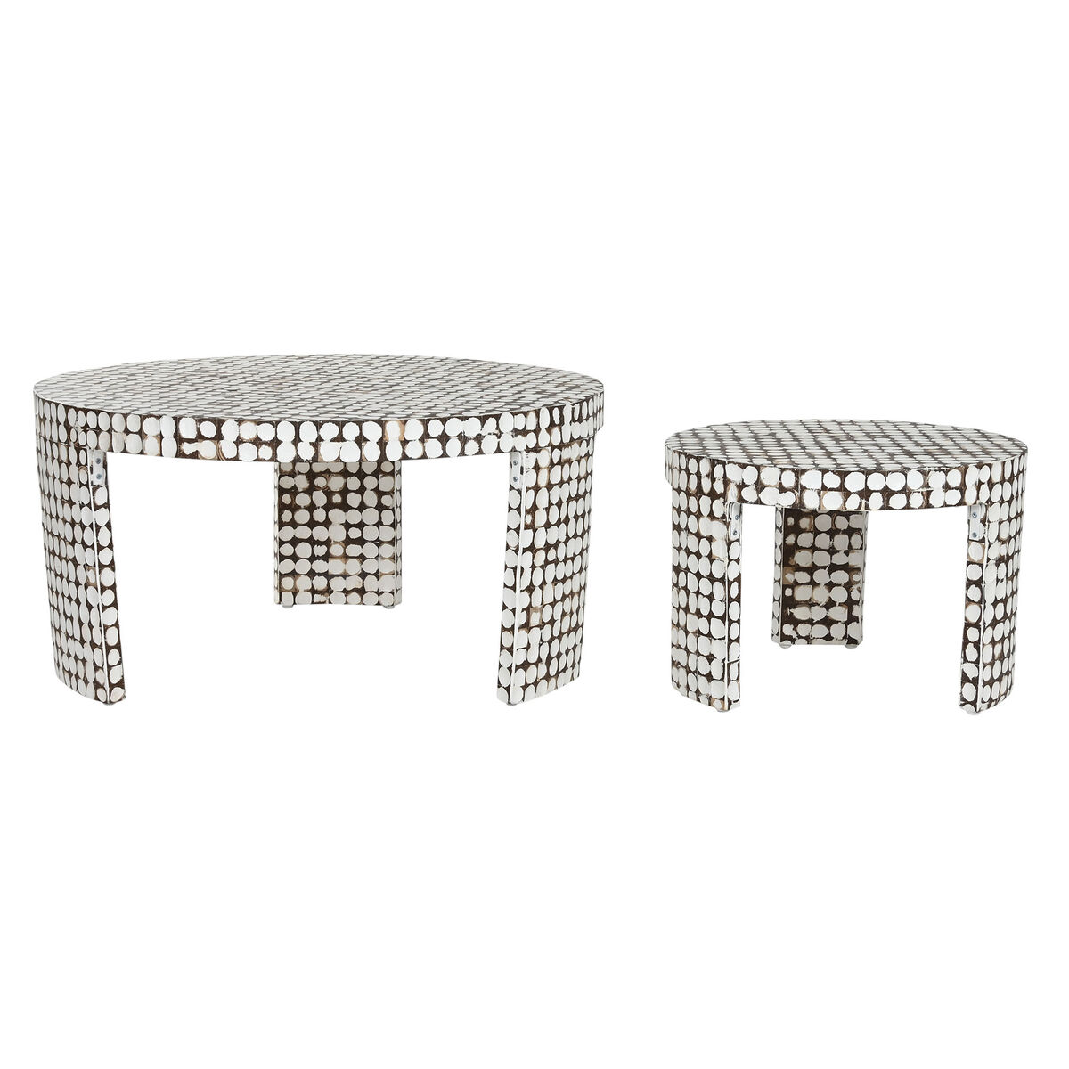 2-bordsset Home ESPRIT Vit Bark Kokosfiber 90 x 90 x 45 cm - 5
