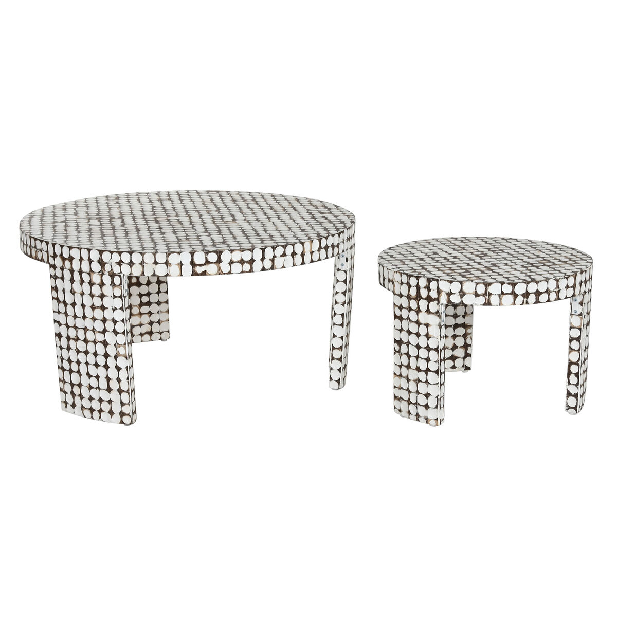 2-bordsset Home ESPRIT Vit Bark Kokosfiber 90 x 90 x 45 cm