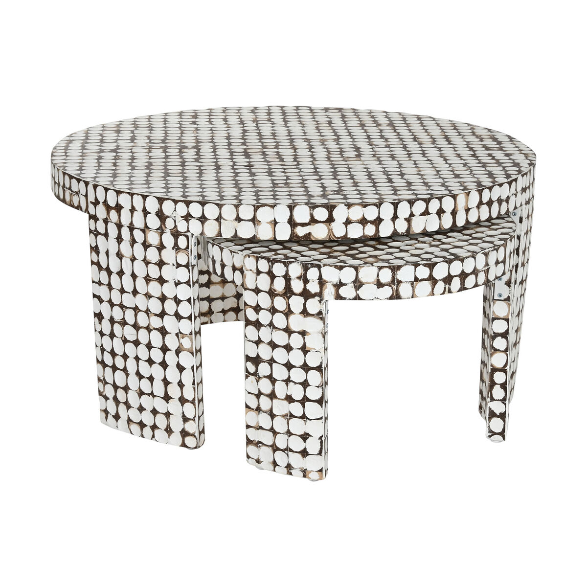2-bordsset Home ESPRIT Vit Bark Kokosfiber 90 x 90 x 45 cm - 3