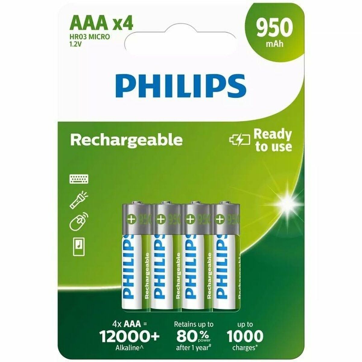 Batterier Philips R03B4A95/10 1,2 V AAA - 2