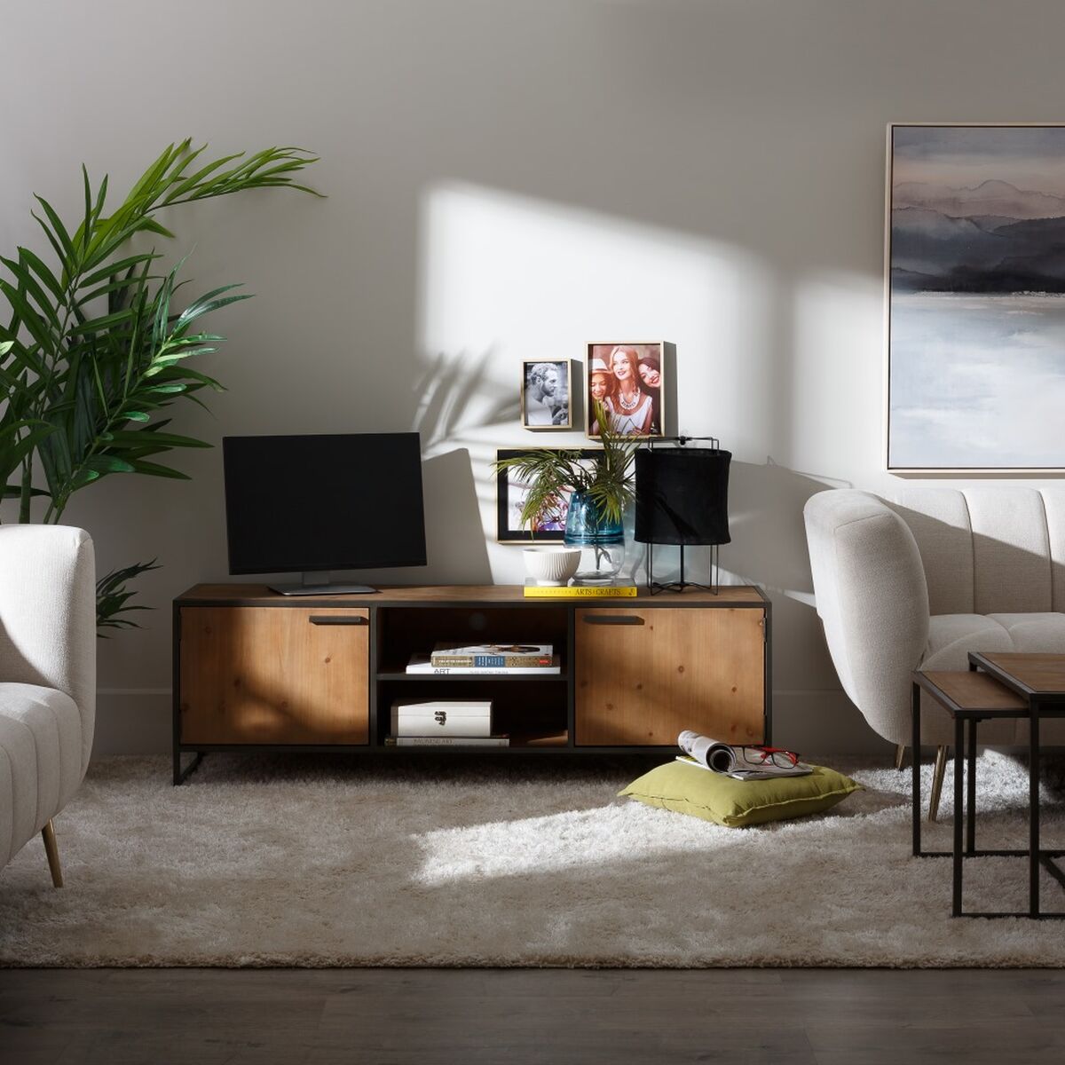 TV-möbler CÉSARE 150 x 40 x 49 cm Svart Metall Trä Brun - 7