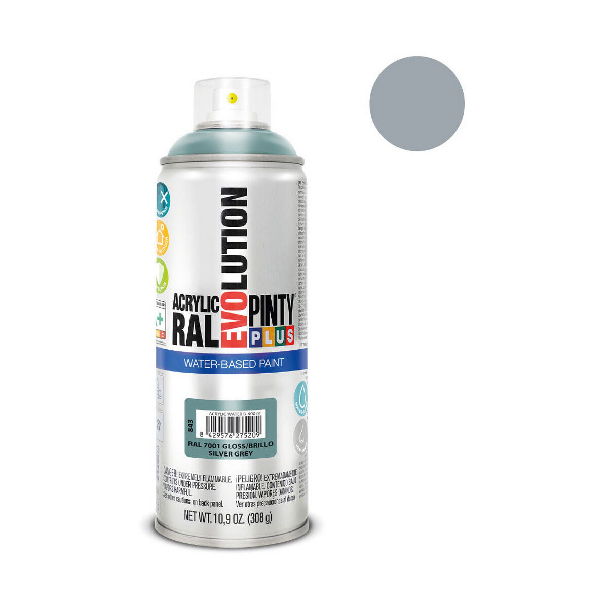 Sprejfärg Pintyplus Evolution RAL 7001 400 ml Vattenbaserat Silver Grey - 2